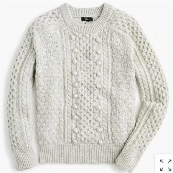 J. Crew Popcorn cable knit gray sweater Crew & Scoop Necks